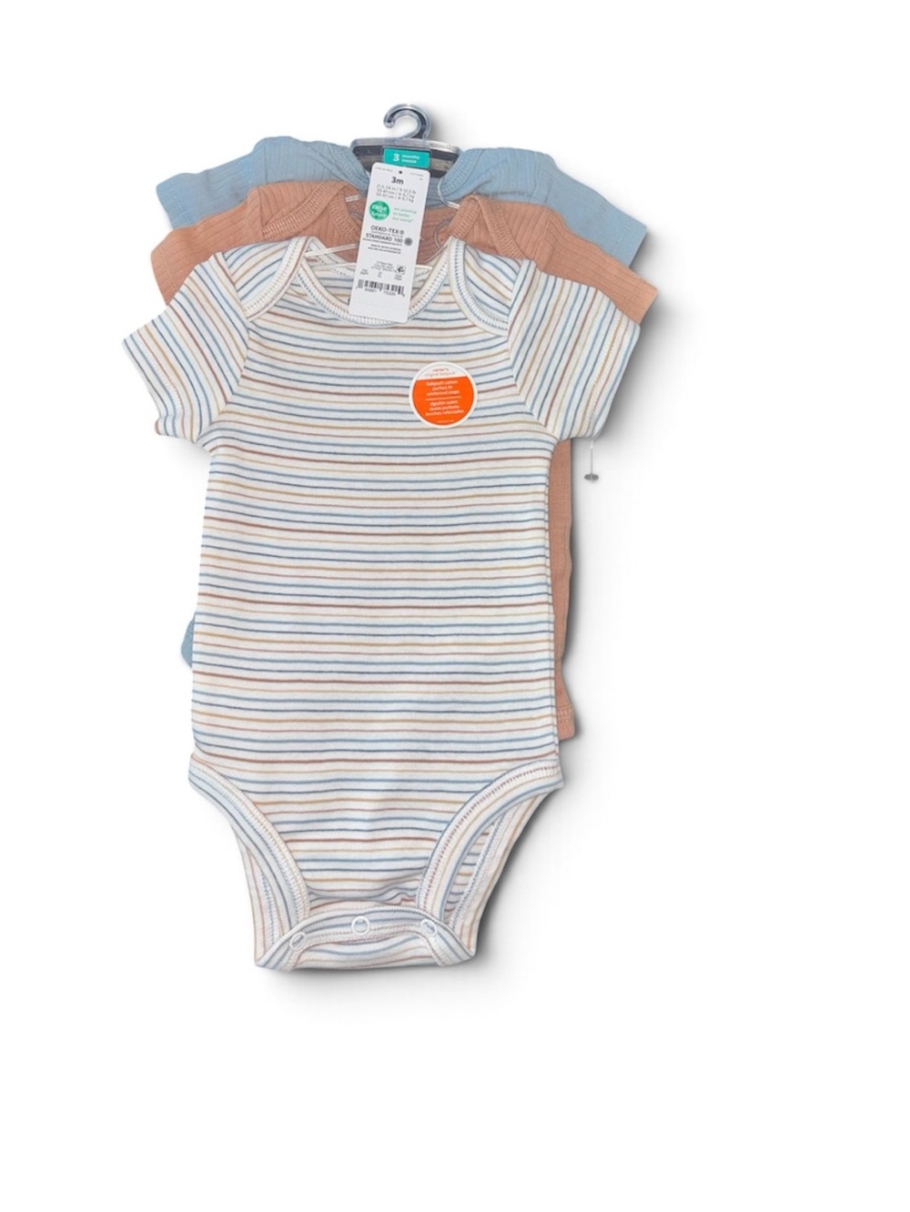 Carter's 3-Pack Short Sleeve One-Pieces - Blue, Peach, White Stripes